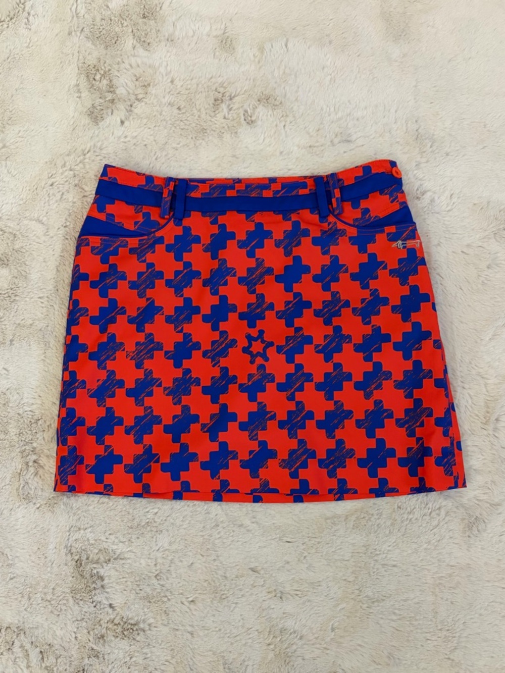 Louis Castel Korean Golf Skort Orange Blue Geometric Print Built in Shorts Sz S